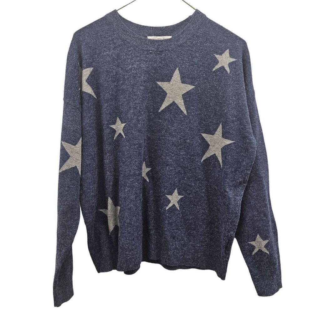 Color Eighteen Womens Sweater, blue sweater with gray stars in Size M